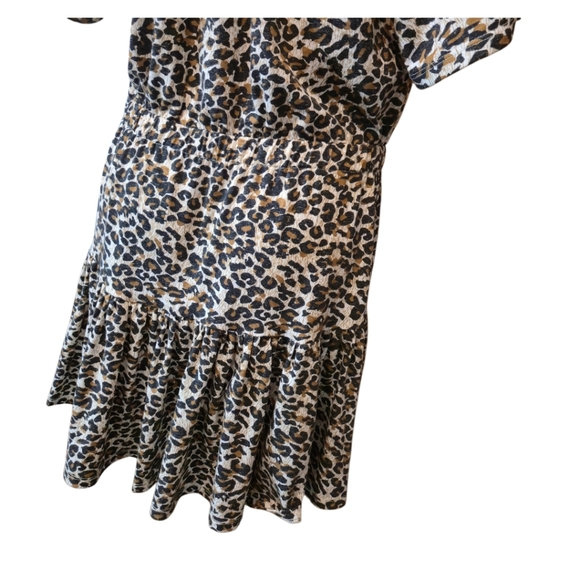 CHELSEA AND VIOLET Leopard Linen Blend Dress Flutter Sleeve Drop Waist Medium‎ - Picture 10 of 15